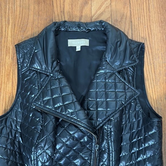 Talbots Quilted Moto Vest Full Zip Insulated Lightweight Black size M petite - Picture 4 of 7